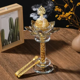 Tall Lotus Crystal Glass Incense Burner