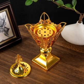 Ornate Metal Incense Burner with Gem Accents