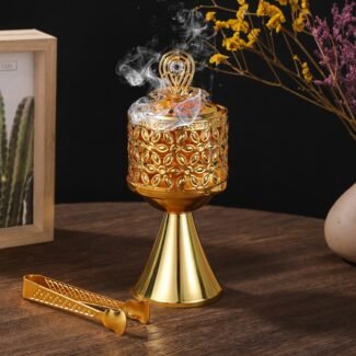 Metal Incense Burner with Leaf Pattern & Crystal Top