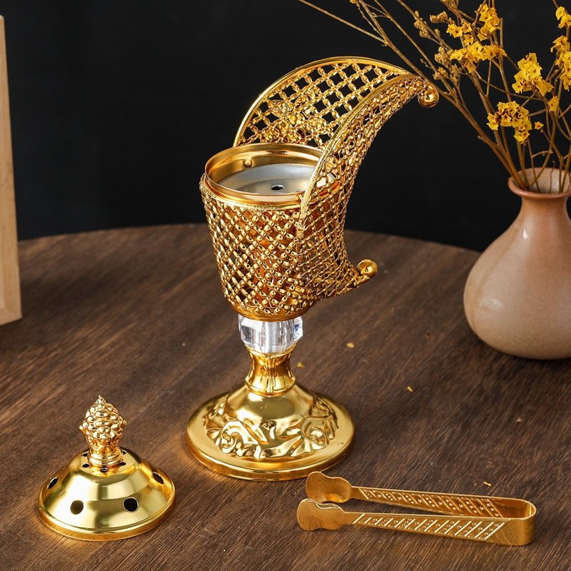 Curved Metal Incense Burner with Crystal Base