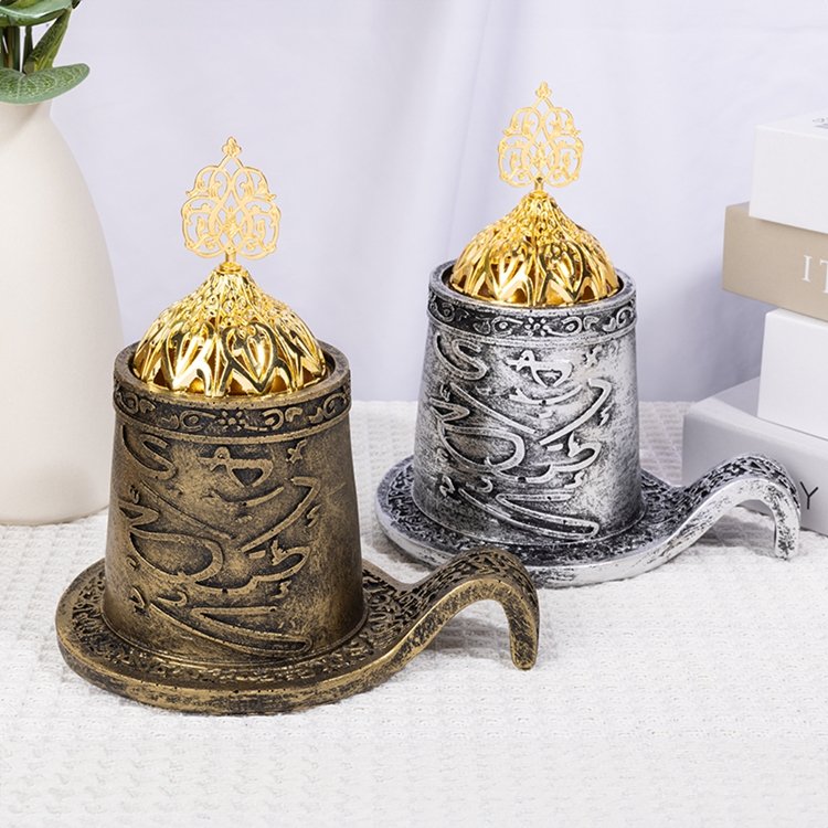 Islamic Resin Incense Burner with Golden Lid