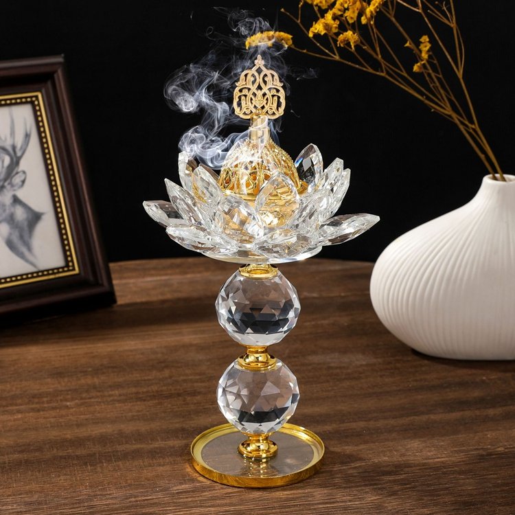 Lotus Glass Burner (6) Tall Crystal Lotus Incense Burner
